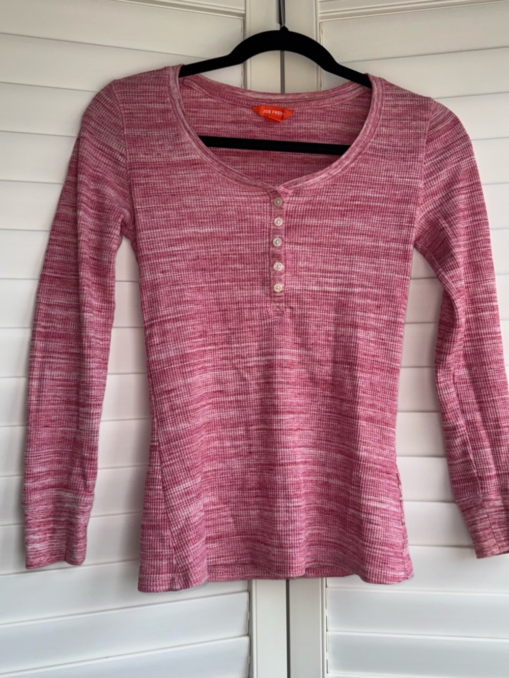Joe Fresh Marled Pink Long-Sleeve Henley Top